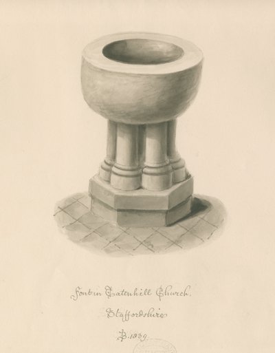 Fonte na Igreja de Tatenhill: desenho de lavagem sépia de John Buckler