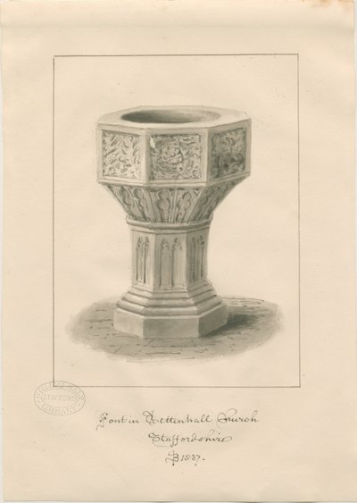 Fonte na Igreja Tettenhall: desenho sépia de John Buckler
