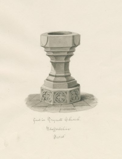 Fonte na Igreja Trysull: desenho em sépia de John Buckler