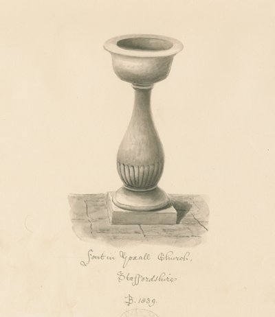 Fonte na Igreja Yoxall: desenho em sépia, 1839 de John Buckler