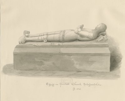 Igreja Gnosall - Effigy: desenho de lavagem de John Buckler
