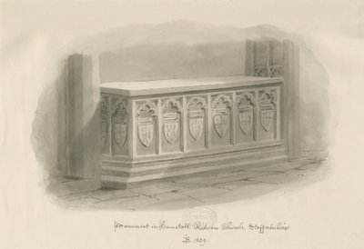 Igreja Hamstall Ridware - Monumento: desenho em sépia, 1839 de John Buckler