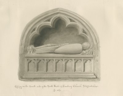 Igreja de Hanbury - efígie [de Sir John Hanbury]: desenho em sépia de John Buckler