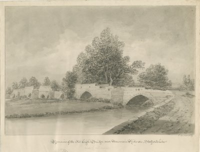 Handsacre - Ponte Alta Velha: desenho em sépia, 1839 de John Buckler