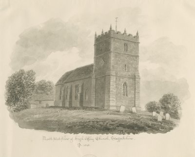 Igreja de High Offley: desenho em sépia, 1843 de John Buckler