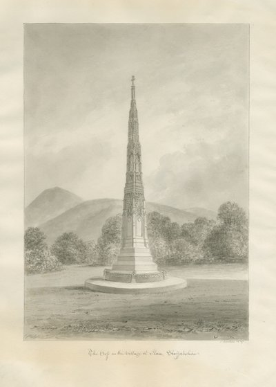 Ilam Village - Cross: desenho em sépia de John Buckler