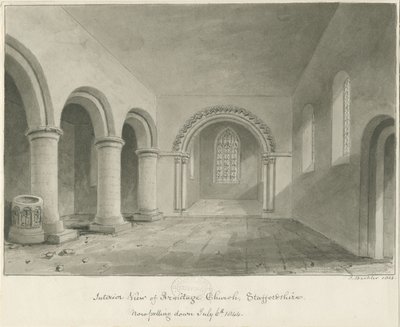 Interior da Igreja de Armitage: desenho em sépia, 6 de julho de 1844 de John Buckler