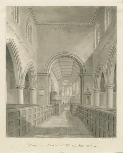 Interior da Igreja Eccleshall: desenho em sépia, 1842 de John Buckler