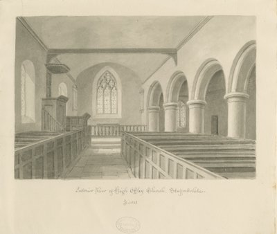 Interior da Igreja High Offley: desenho em sépia de John Buckler