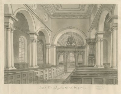 Interior da Igreja Ingestre: desenho sépia de John Buckler