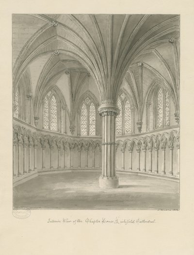 Interior da Catedral de Lichfield - Casa Capitular: desenho sépia de John Buckler