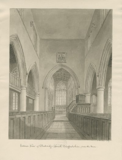 Interior da Igreja Penkridge: desenho em sépia de John Buckler