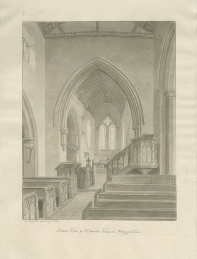 Interior da Igreja Standon: desenho sépia de John Buckler