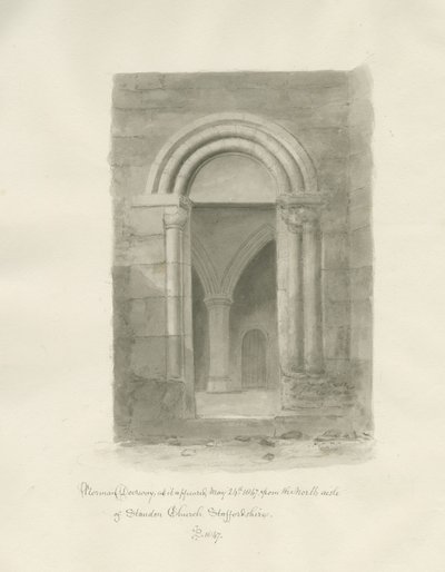 Interior da Igreja de Standon: desenho sépia, 24 de Maio de 1847 (desenho) de John Buckler
