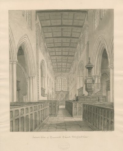 Interior da Igreja de Tamworth: desenho em sépia de John Buckler