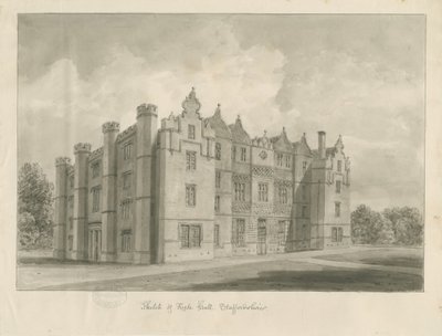 Keele Hall: desenho sépia de John Buckler