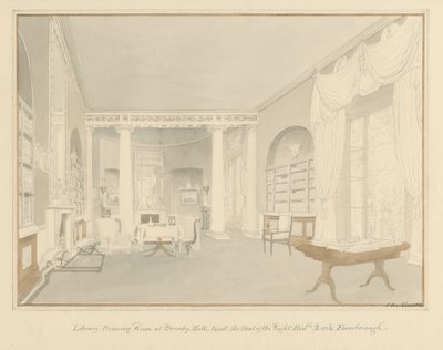 Kent - Bromley Hill - interior da sala de biblioteca, 1816 de John Buckler