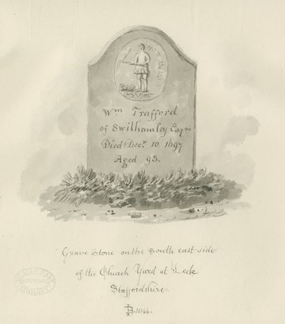 Igreja Leek - Lápide: desenho sépia de John Buckler