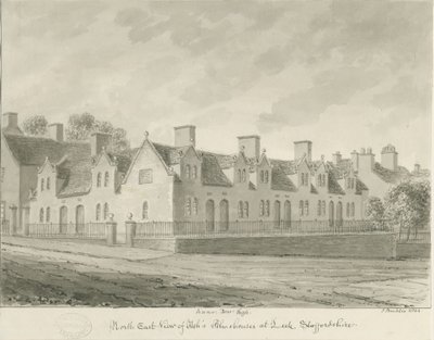 Leek Town - "Ash" s Almshouses ": desenho sépia, 1844 de John Buckler