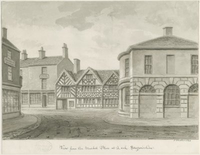 Leek Town - Mercado: desenho sépia de John Buckler