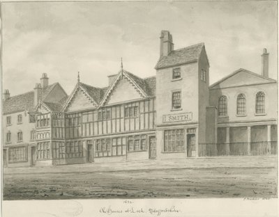 Leek Town - Casas Antigas: desenho em sépia, 1844 de John Buckler