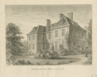 Lichfield - Palácio do Bispo em The Close: desenho sépia de John Buckler