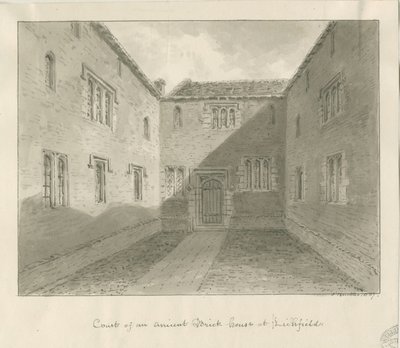 Lichfield - Court Yard of Old House in The Close: desenho sépia de John Buckler