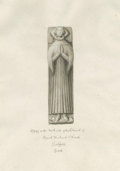 Lichfield - Efígie em Chancelaria da Igreja de São Miguel: desenho sépia de John Buckler