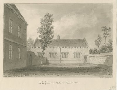 Lichfield - Escola de Gramática: desenho sépia de John Buckler