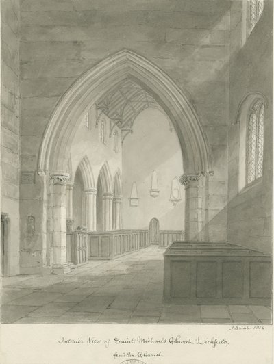 Lichfield - Interior da Igreja de São Miguel: desenho sépia de John Buckler