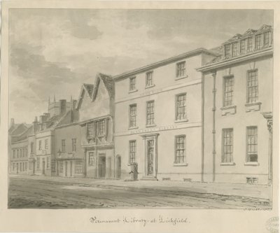 Lichfield - Biblioteca: desenho em sépia, 1833 de John Buckler