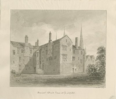 Lichfield - Casa Antiga no Encerramento: desenho sépia de John Buckler