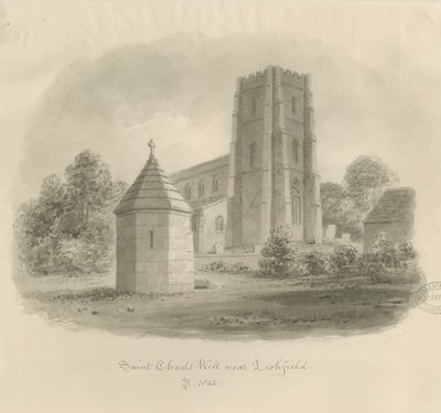 Lichfield - Poço de St. Chad: desenho sépia de John Buckler