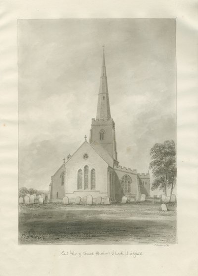 Lichfield - Igreja de São Miguel: desenho sépia de John Buckler