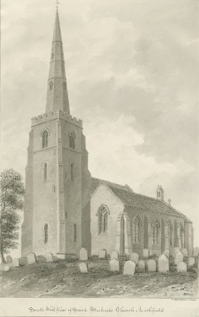 Lichfield - Igreja de São Miguel: desenho sépia de John Buckler