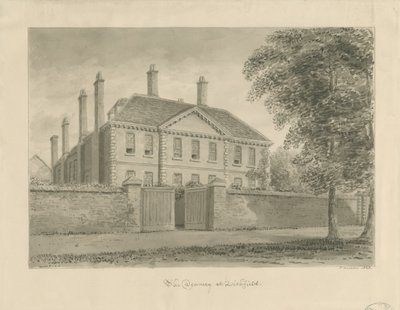 Lichfield - a reitoria no fim: desenho em sépia, 1838 de John Buckler