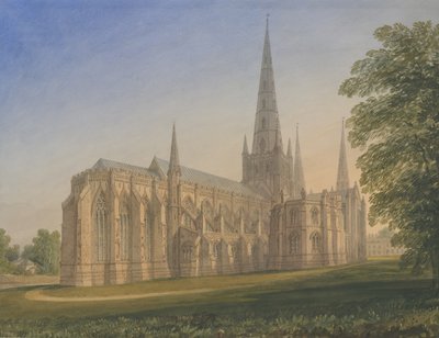 Catedral de Lichfield - Vista nordeste: pintura em aquarela, nd [1770-1851] de John Buckler