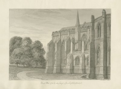 Catedral de Lichfield - vista norte: desenho em sépia, 1845 de John Buckler