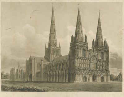 Catedral de Lichfield - Noroeste Vista: gravura em aquatint, nd [1807] de John Buckler
