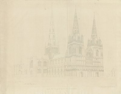 Catedral de Lichfield - Noroeste Vista: gravura, 1807 de John Buckler