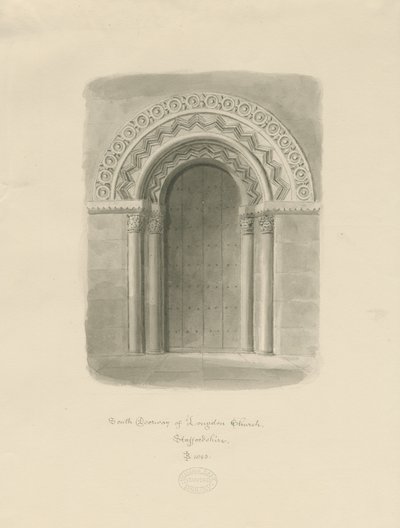 Igreja Longdon - Porta Sul: desenho sépia de John Buckler