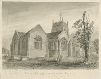 Igreja Madeley: desenho de lavagem sépia de John Buckler