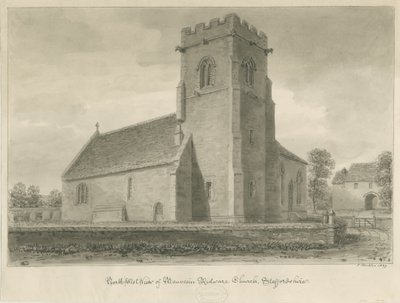Igreja Mavesyn Ridware: desenho em sépia, 1839 de John Buckler
