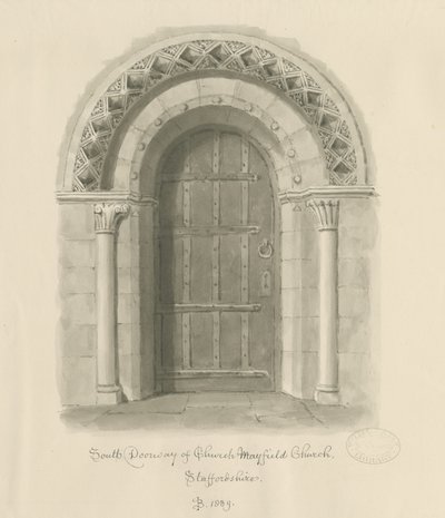 Igreja Mayfield - Porta Sul: desenho em sépia, 1839 de John Buckler