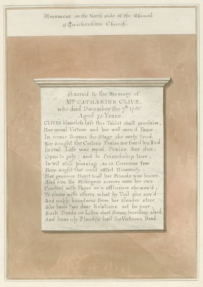 Middlesex - Igreja de Twickenham - Monumento: desenho sépia de John Buckler
