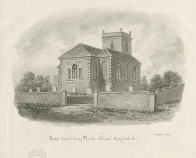 Igreja Norton-in-the-Moors: desenho de lavagem sépia de John Buckler