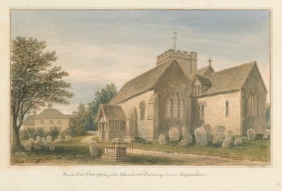 Oxfordshire - igreja de Shiplake e casa do parsonage, 1830 de John Buckler