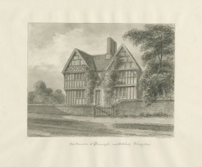Patshull - antiga mansão em Boningale: desenho em sépia, 1847 de John Buckler