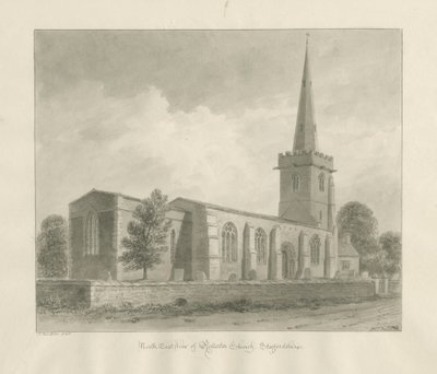Igreja de Rolleston: desenho sépia, 1848 de John Buckler