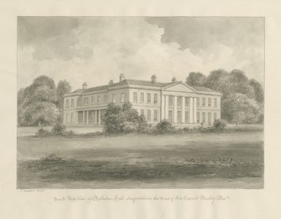 Rolleston Hall: desenho sépia de John Buckler